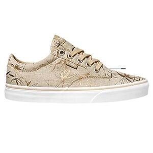 Vans Beige Linen and Gold Leaf Pattern Sneakers